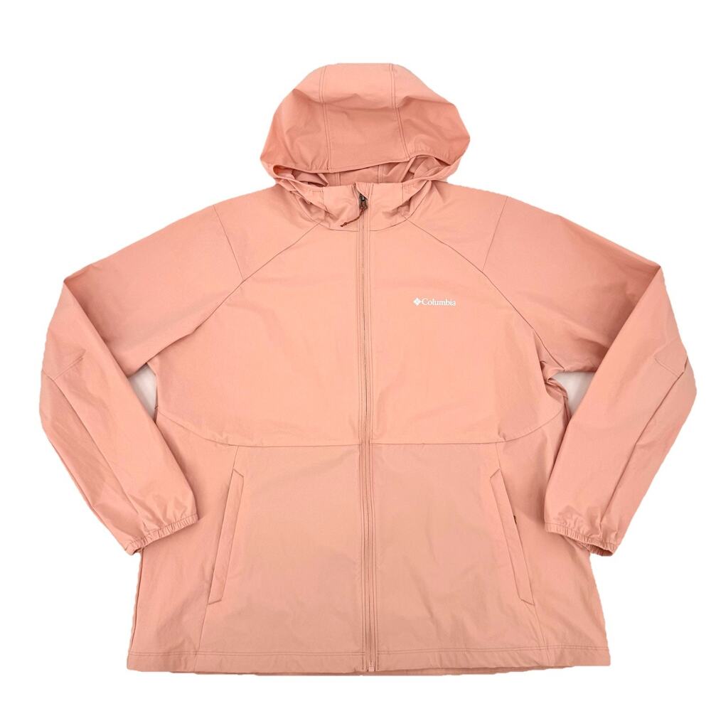 Columbia Jacket Womens 1X Peach Hooded Full Zip Windbreaker Jacket Hiking Shell
